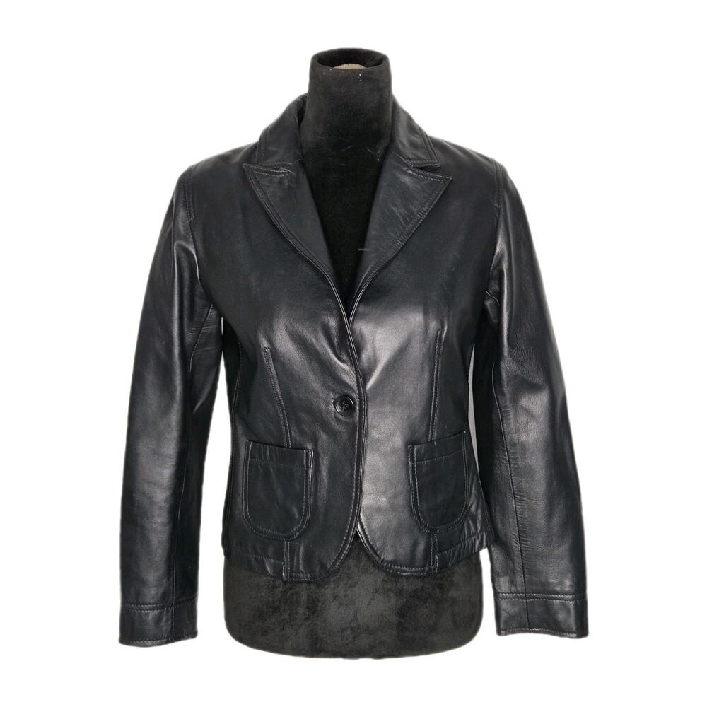 Petite Sophisticate Black Genuine Leather Blazer Jacket Tailored Career Size 8